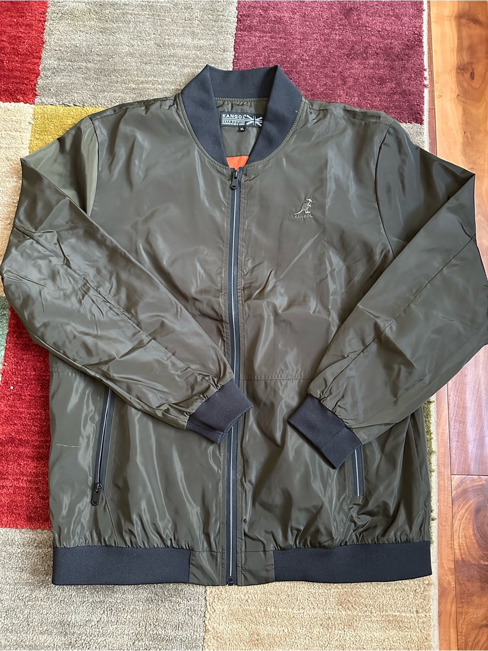 Kangol Men's Olive Green Bomber Jacket with Black Trim